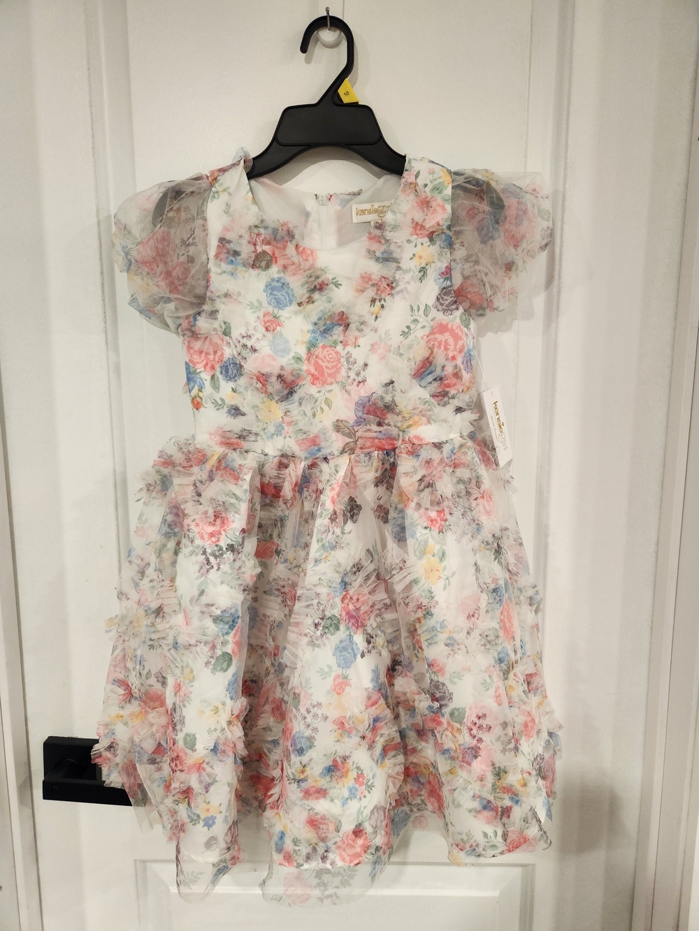 Kensie Girls Floral Tulle Party Dress - White with Pink, Blue, Yellow